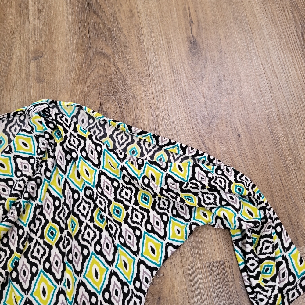 Jones New York Geometric Print Dress Large Stretch Knit Modest Career New Office - Picture 9 of 11